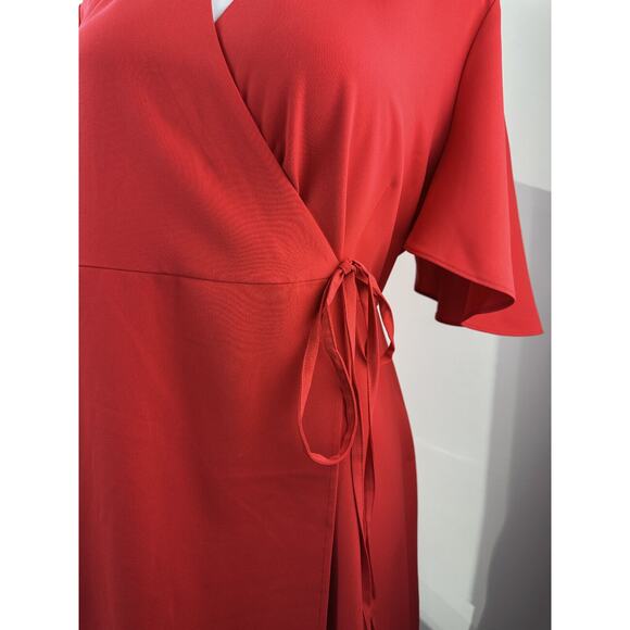 Ming Wang Butterfly Sleeve Crepe de Chine Wrap Dress Poppy Red Women's Size XL - Picture 9 of 16
